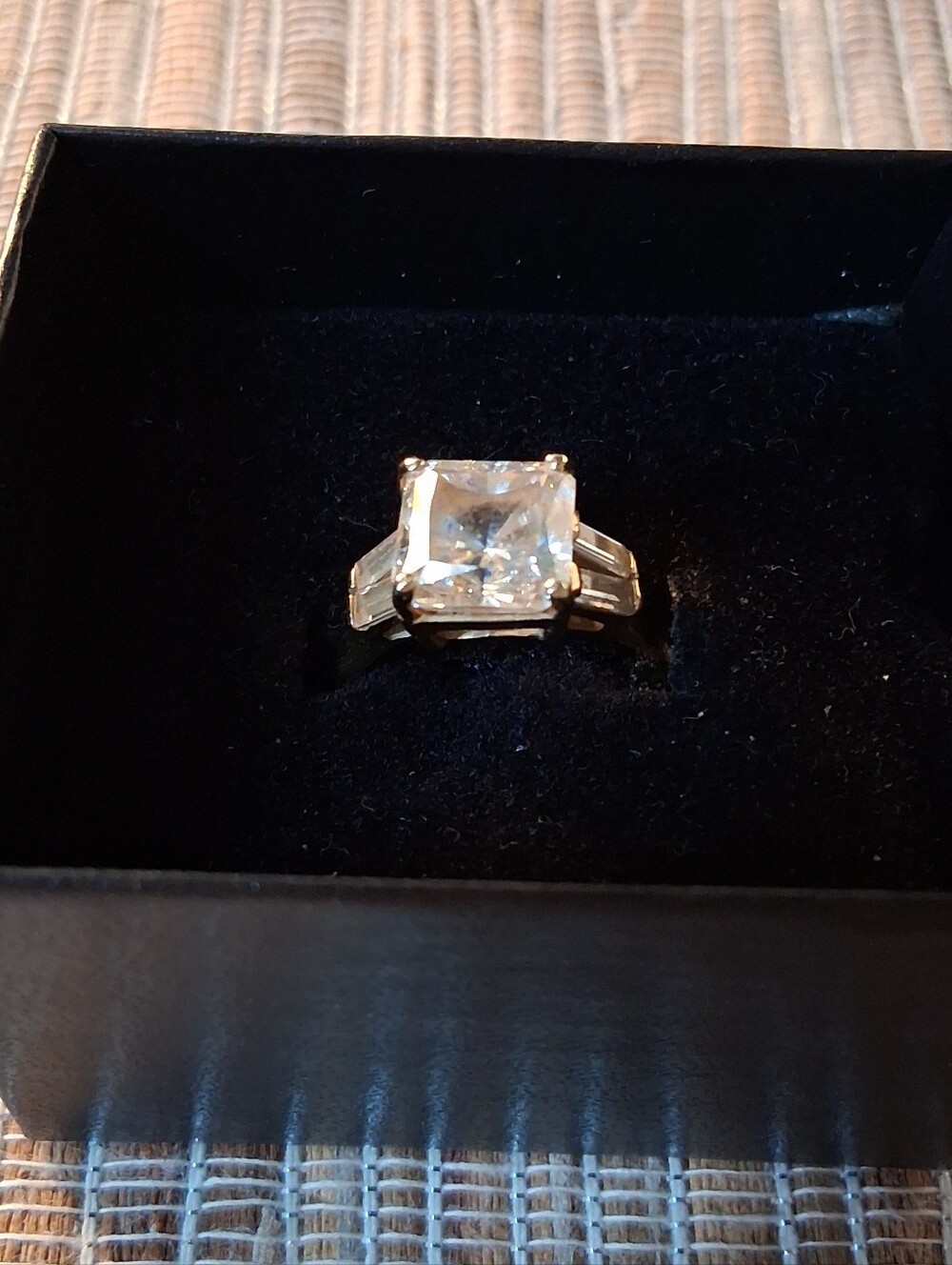 Vintage 1990's 14K Gold Square Cut Cubic Zirconia Statement Ring - Picture 2 of 11